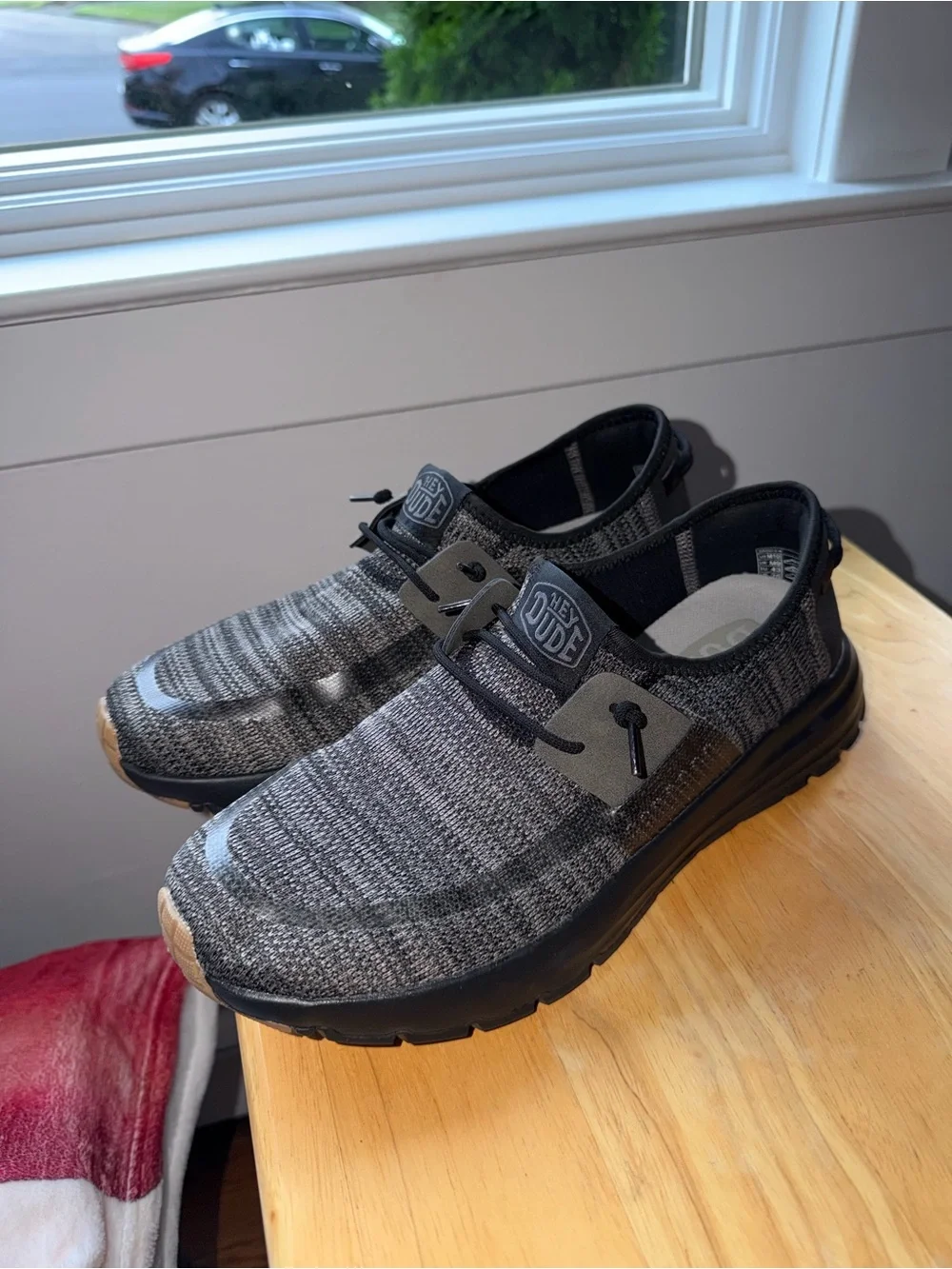 Hey Dude Men's Slip-On Knit Sneakers in Black and Gray